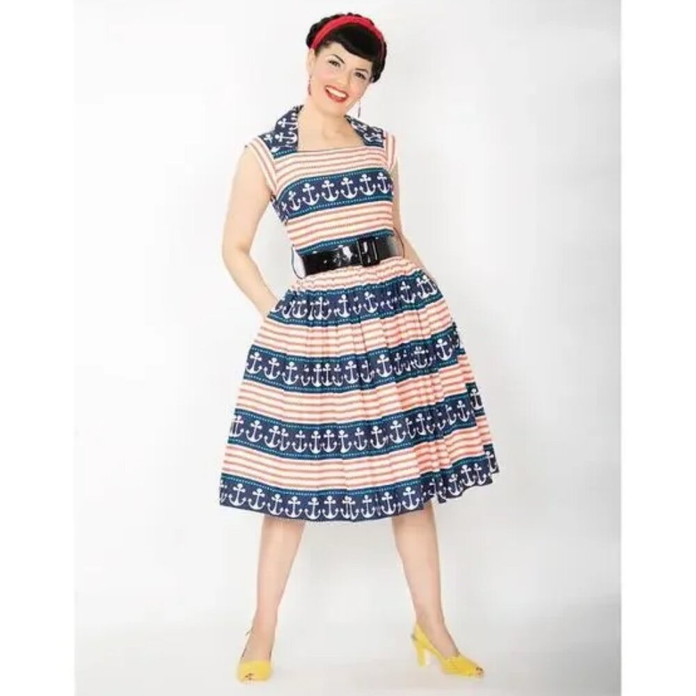 Jackie Dress in Striped Anchor Print
